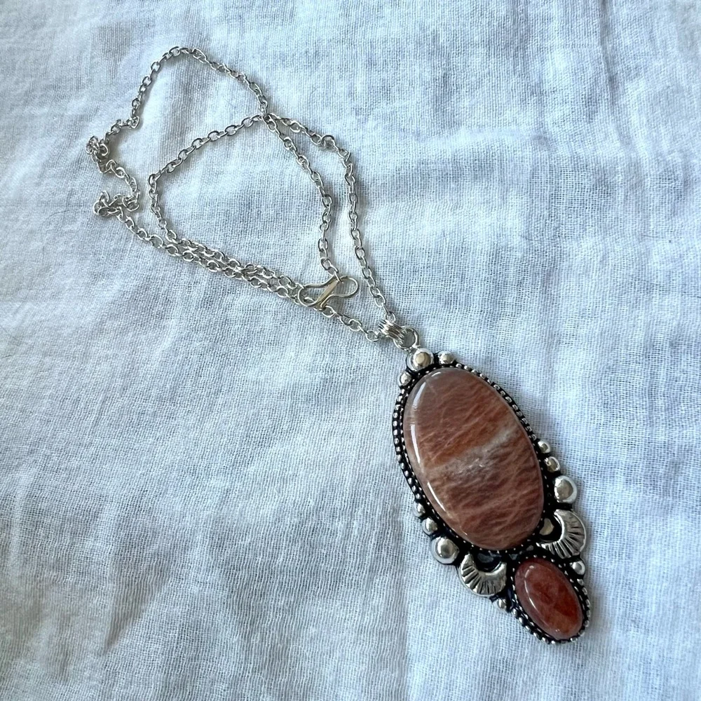925 OMG OMG Dark Peach Moonstone + Strawberry Quartz Pendant Necklace